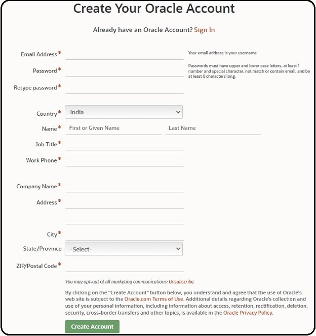Create your oracle account