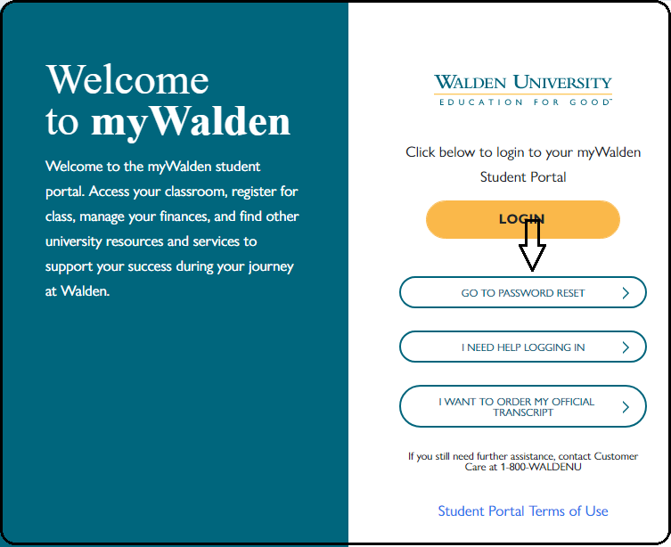 go to password reset on the Walden University login page