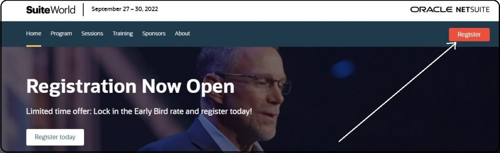 register now option on the NetSuite Login
