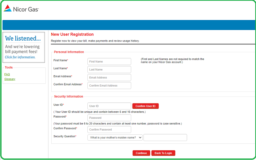 Registration page
