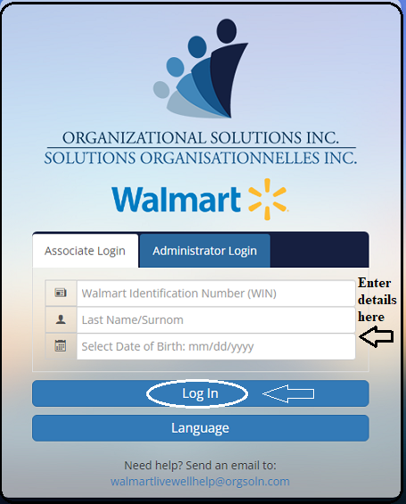 enter details on Walmartlivewell login page
