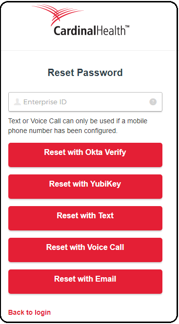 reset password on the Cardinal health login page