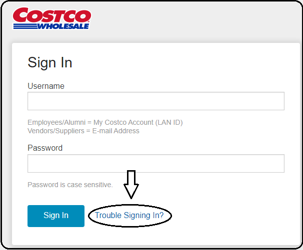 trouble signing in of Costco employee login page