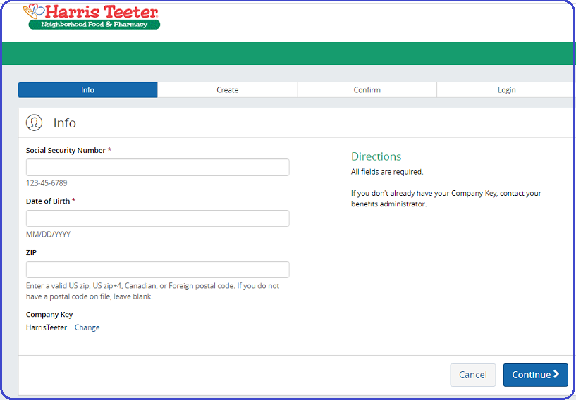 Fill form and make the Harris Teeter Employee Login