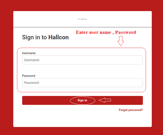 Hallcon Login page