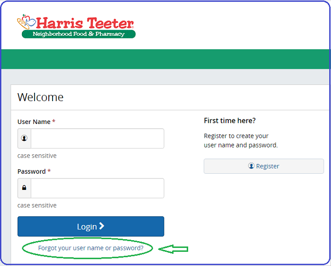 Forgot password on the Harris Teeter Employee Login page